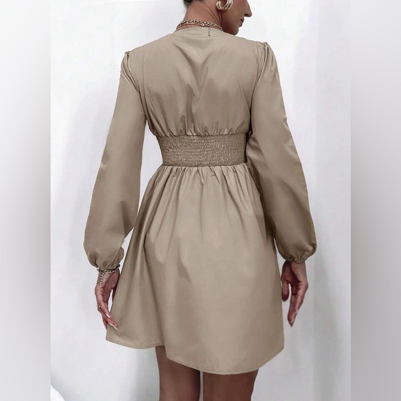 SHEIN Frenchy Solid Ruched Shirred Back Dress - Picture 2 of 9
